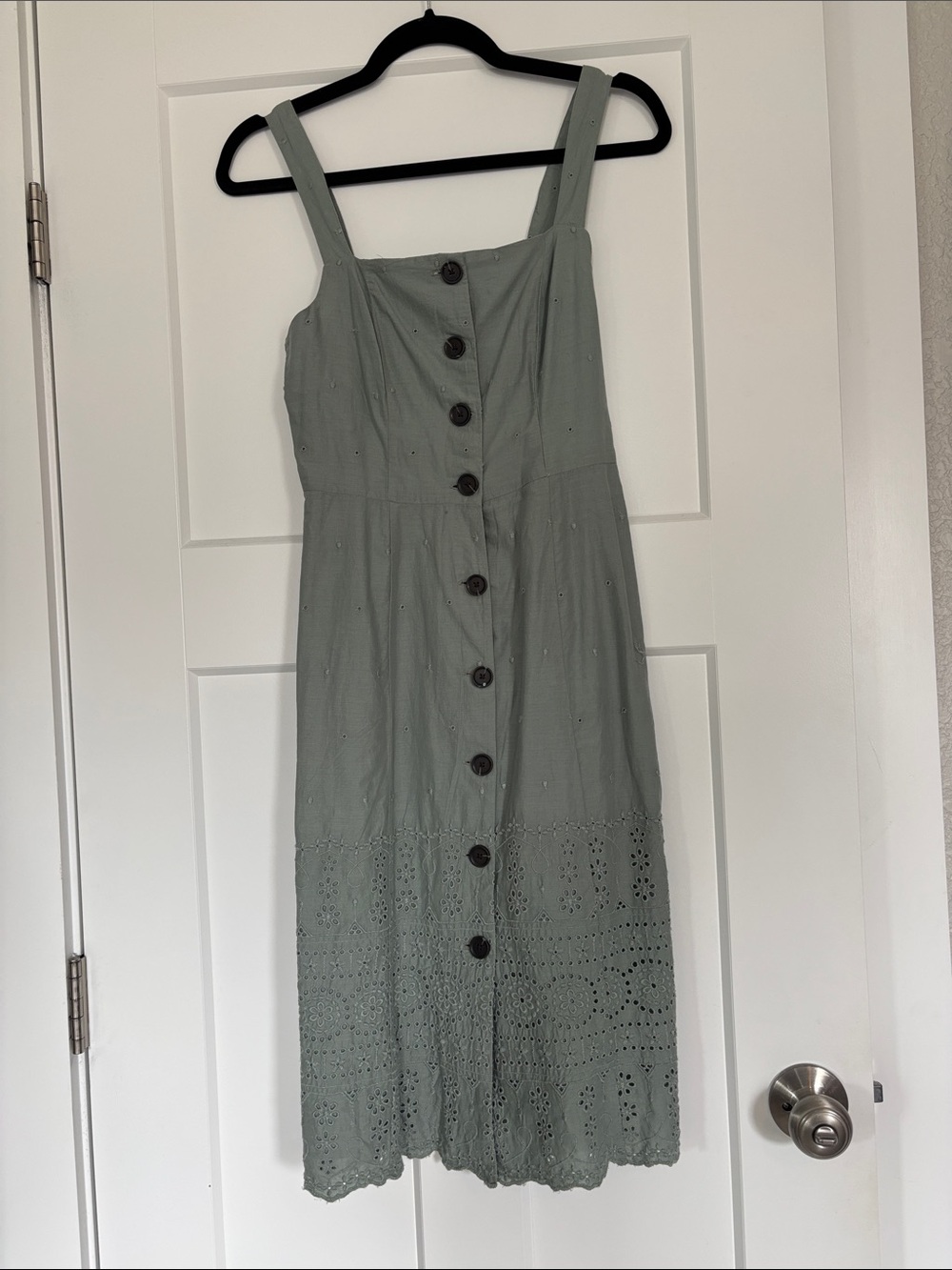 GAP Sage Green Eyelet Button Midi Dress